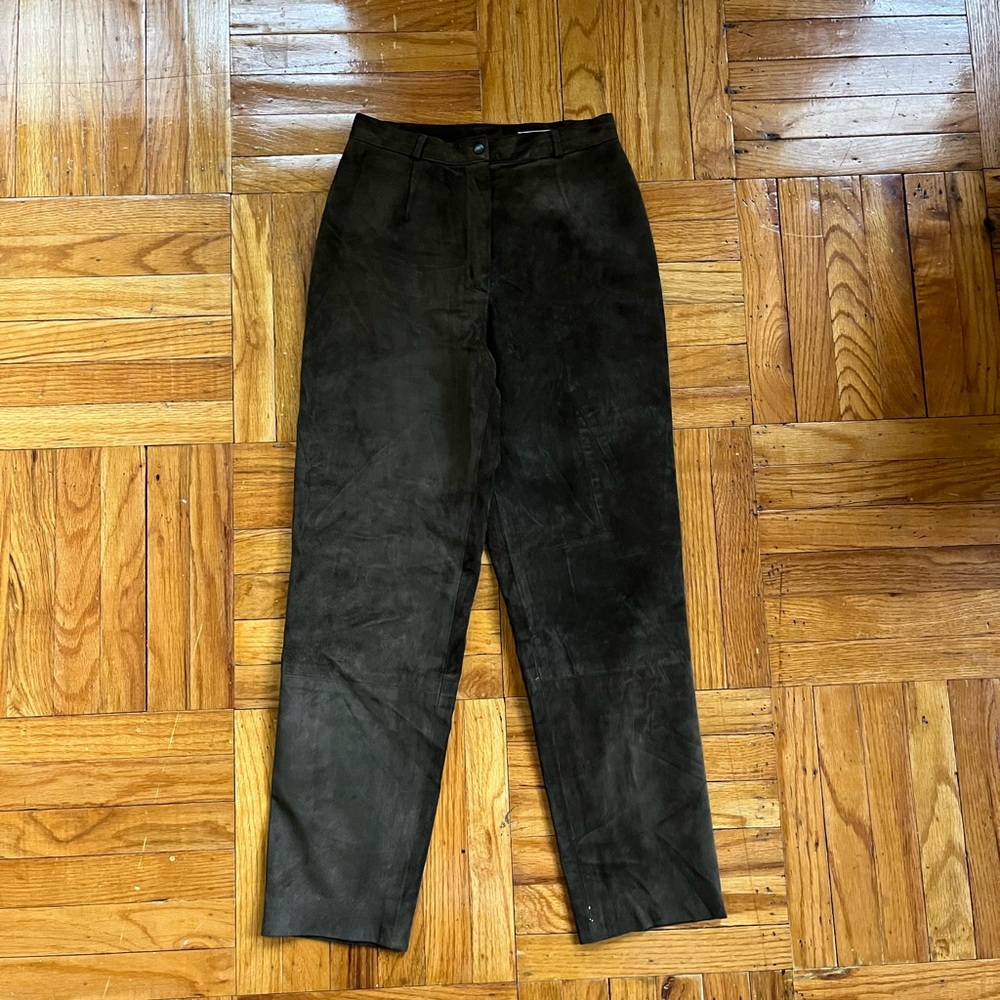 VTG 90s Maxima Chocolate Brown Suede Highwaist Tapered Pants Sz XS/S